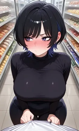 Goth girl needs your help reaching in a grocery store