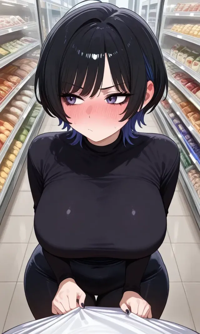 Goth girl needs your help reaching in a grocery store