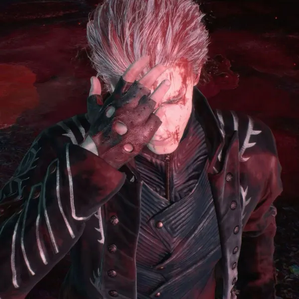 Vergil covered in blood