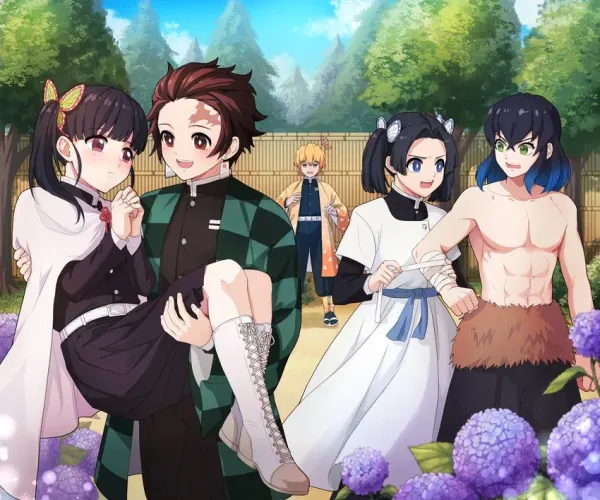 Tanjiro Kamado and Zenitsu Agatsuma and aoi