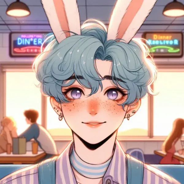 Arley - The diner worker bunny boy - ⋅ ̊+‧ ୨🐇୧ ‧+ ̊ ⋅